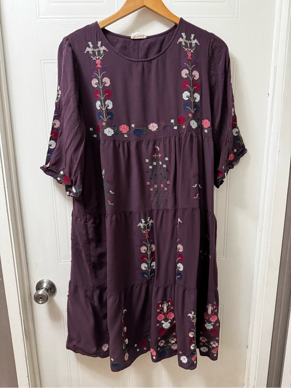 orange creek Plum Embroidered Tiered Midi Dress